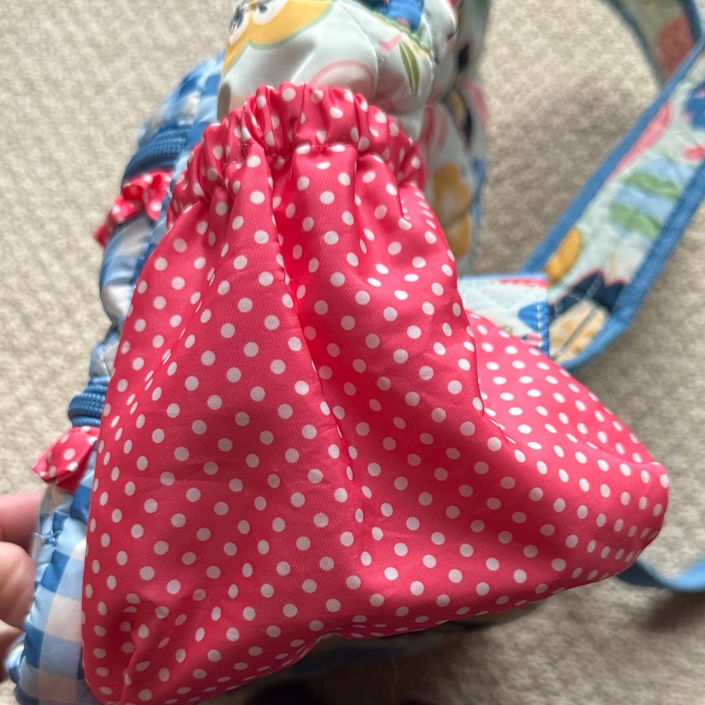 Matilda Jane Quilted Kids Backpack in Blue Gingham with Pink & Multi Fruit Print - Picture 4 of 5